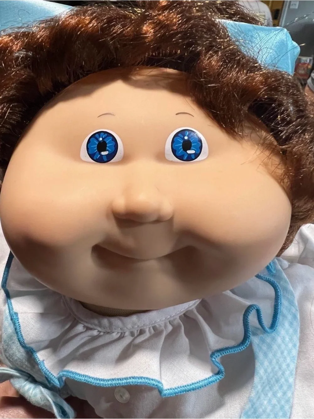 Vintage 80’s Girl Cabbage Patch Doll in Blue Vintage Dress